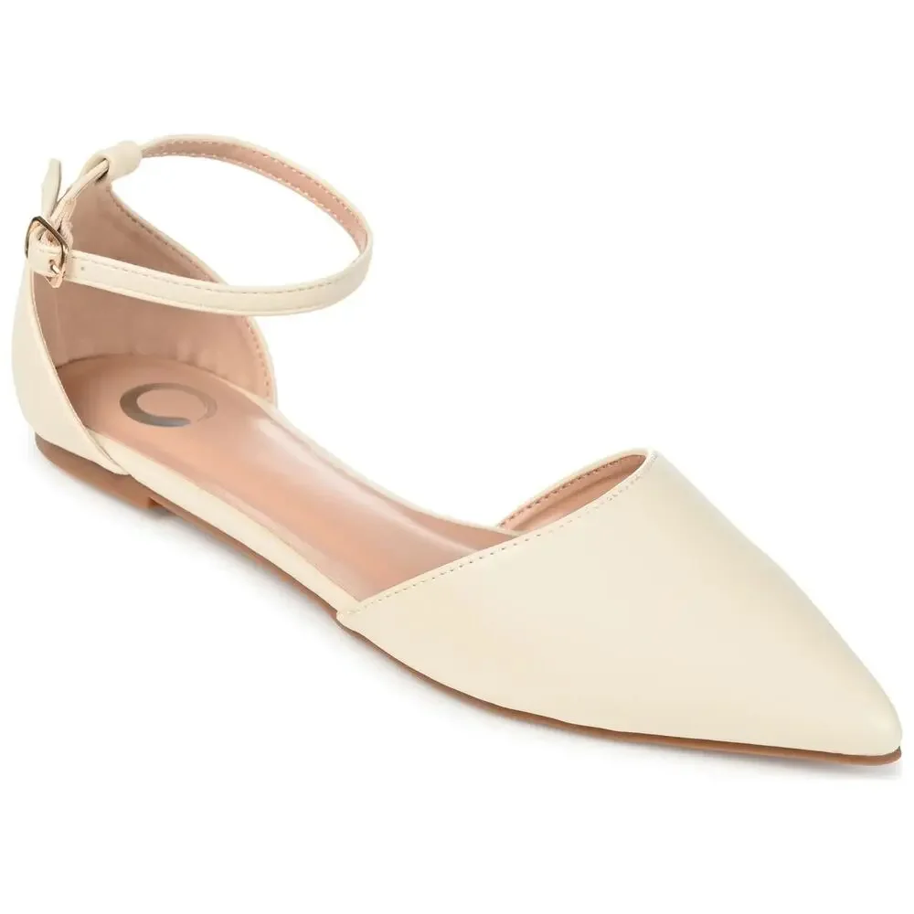 Journee Collection Women Reba Pointed Toe Ankle Strap Flat Size US 8W Bone White